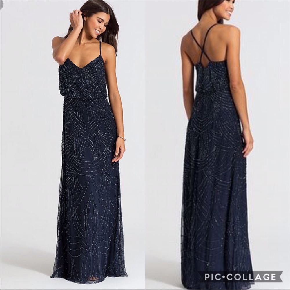 Adrianna-Papell beaded blouson sleeveless long evening Gown